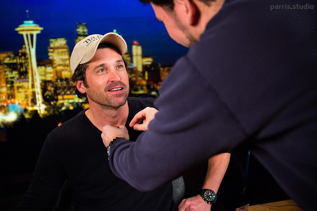 Patrick Dempsey talking to a reporter